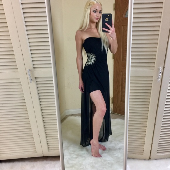 black and silver high low dress